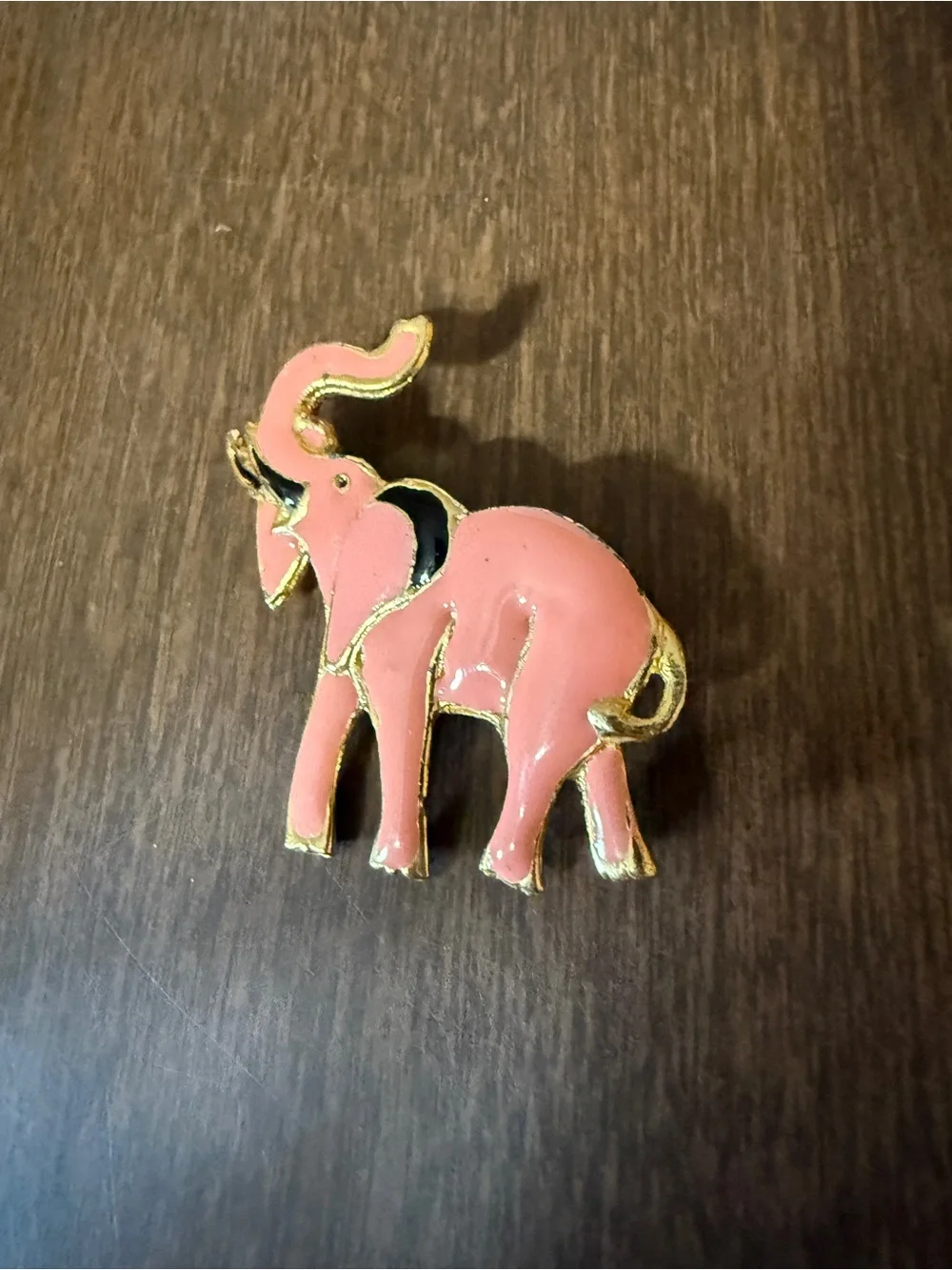 Pink And Black Enamel Elephant Pin Trunk Raised Brooch Vintage